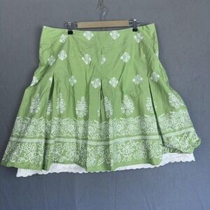 Talbots Skirt Womens 18W Green Paisley‎ Pleated Lined Eyelet Hem Boho Preppy